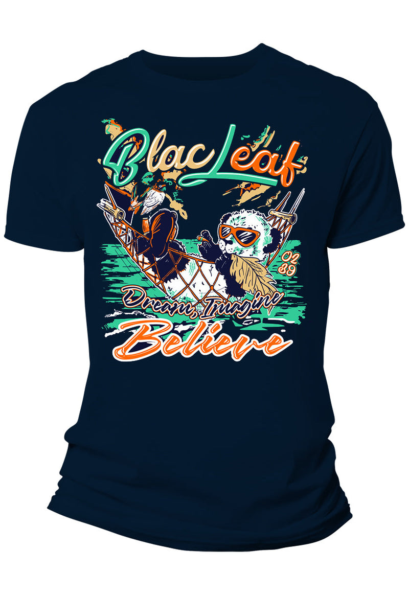 BLAC LEAF PANDA DREAM IMAGINE BELIEVE NAVY TEE