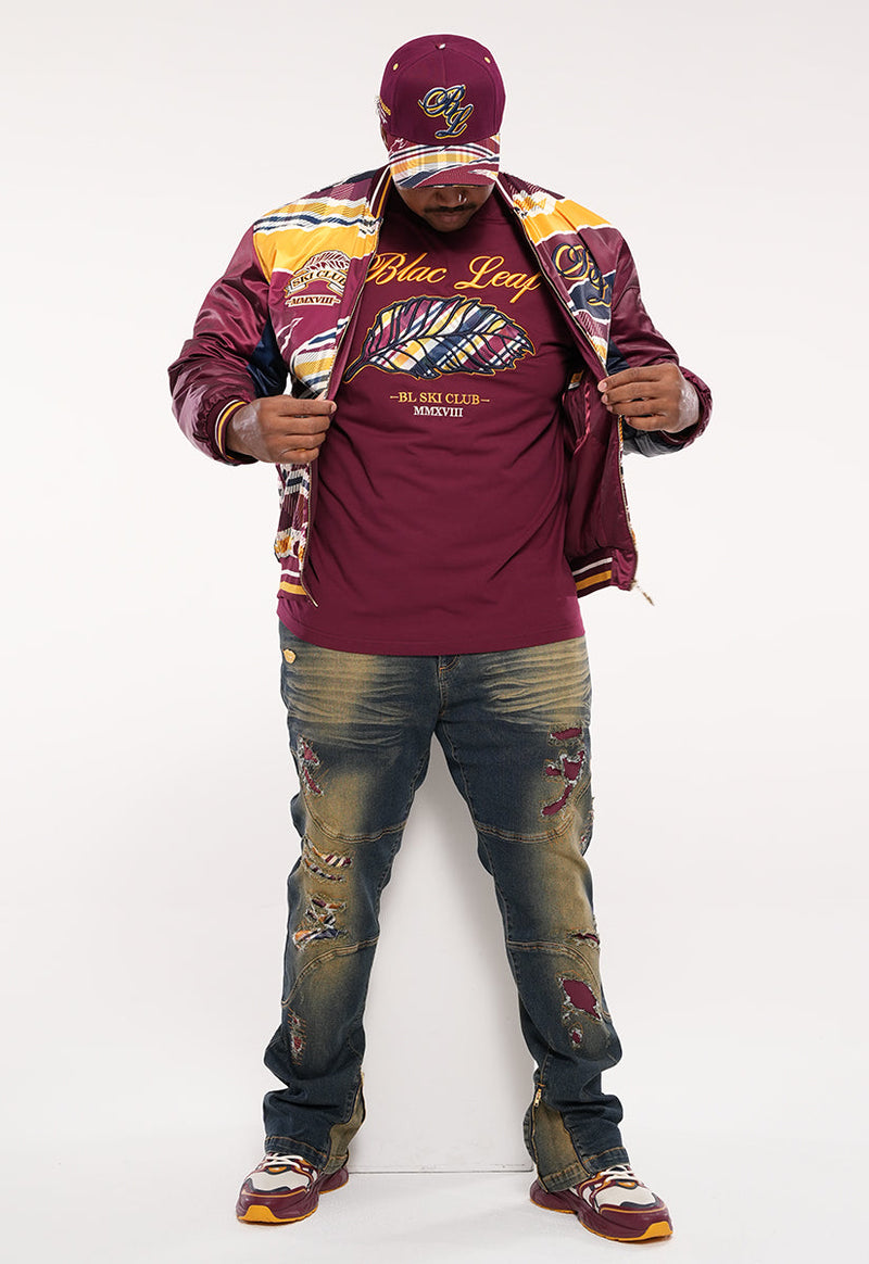 Blac Leaf Ski Club Bomber Jacket, Denim Jeans, Trucker Hat and G7 Sneakers Bundle