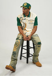 GRACE & WISDOM POLO SHIRT CREAM/GREEN