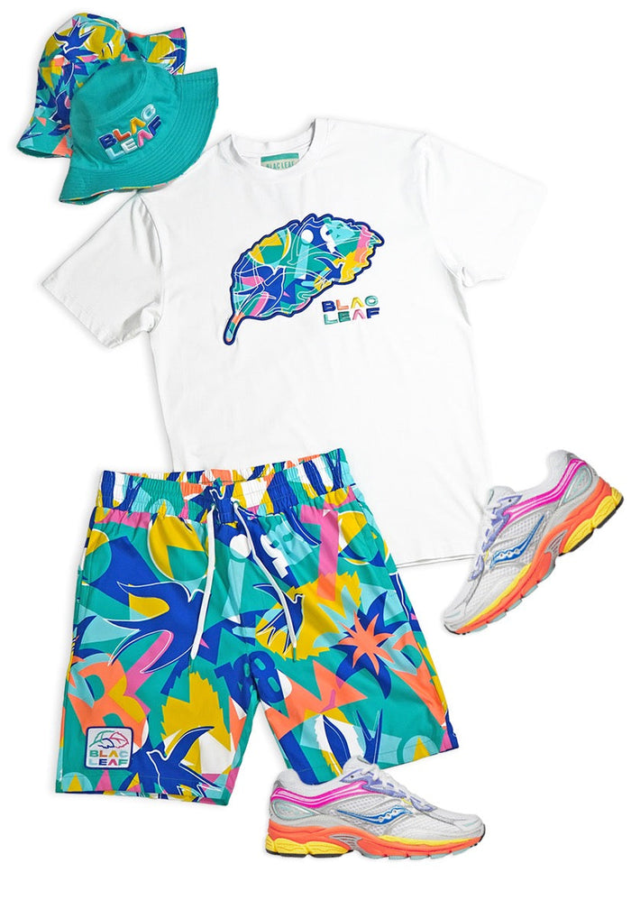 Leaf Magnificent T-Shirt, AOP Shorts, Bucket Hat and White Saucony Bundle