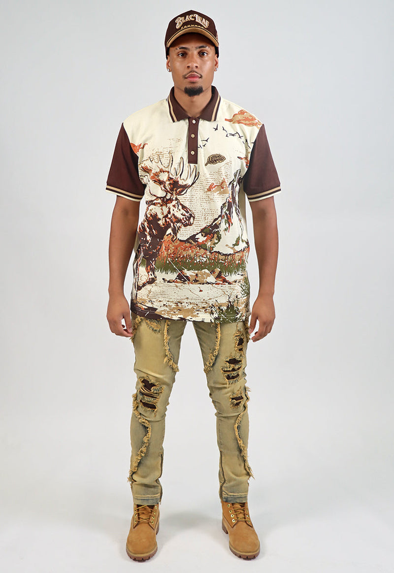 PATH OF GREATNESS POLO SHIRT CREAM / BROWN