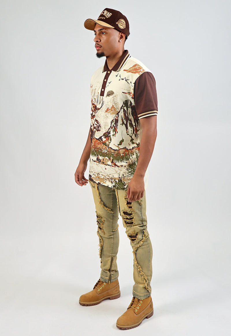 PATH OF GREATNESS POLO SHIRT CREAM / BROWN