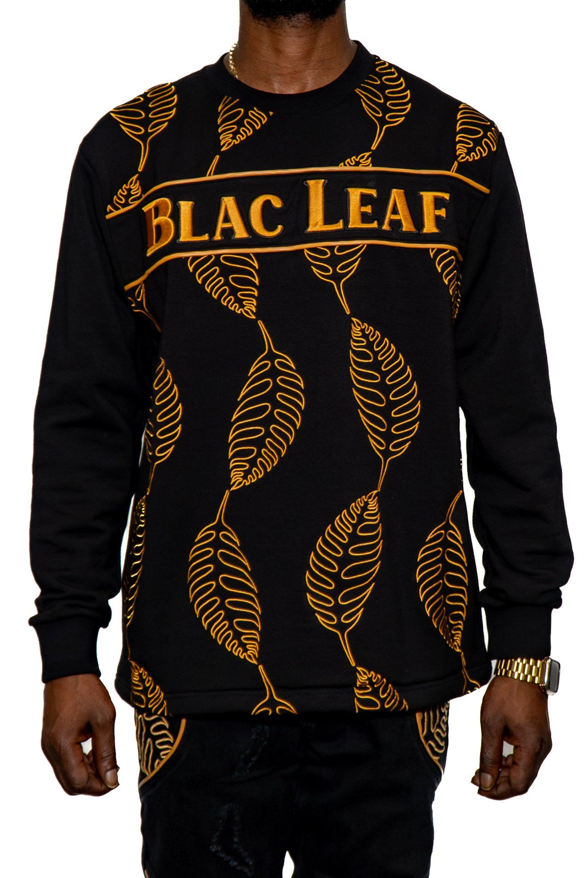 Premium Embroidered Leaf Pattern Crewneck (sweater)