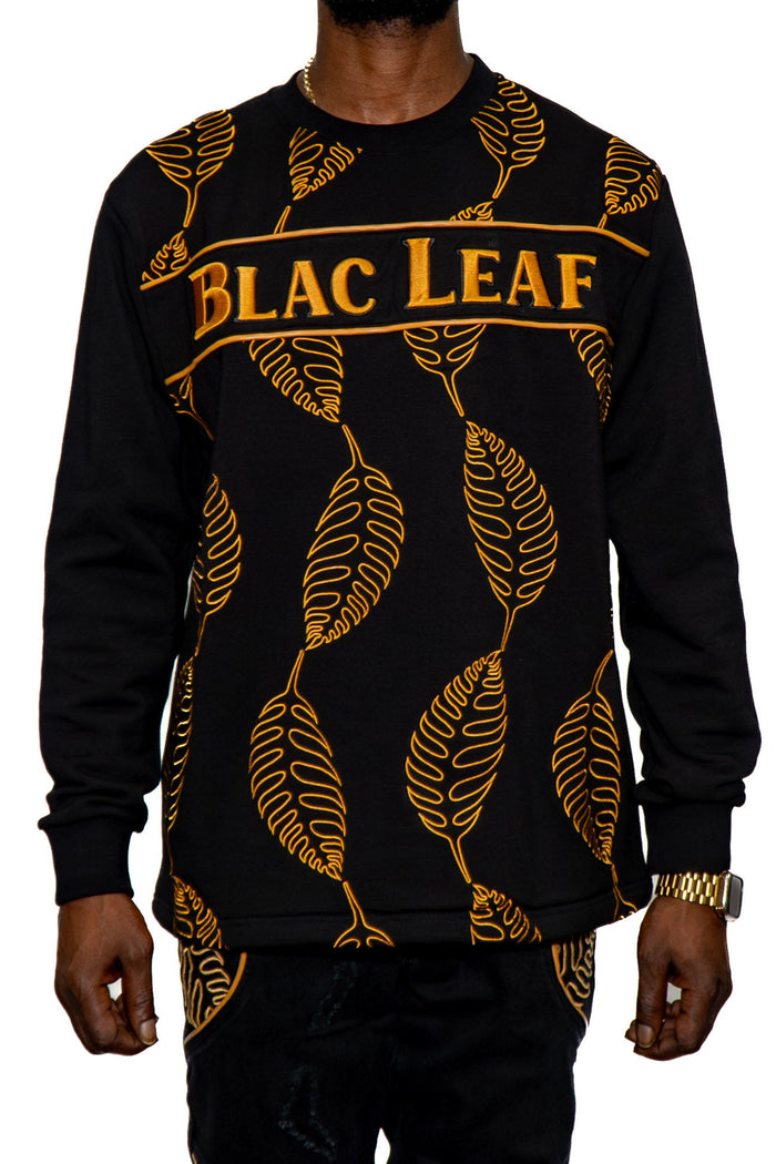 Premium Embroidered Leaf Pattern Crewneck (sweater)