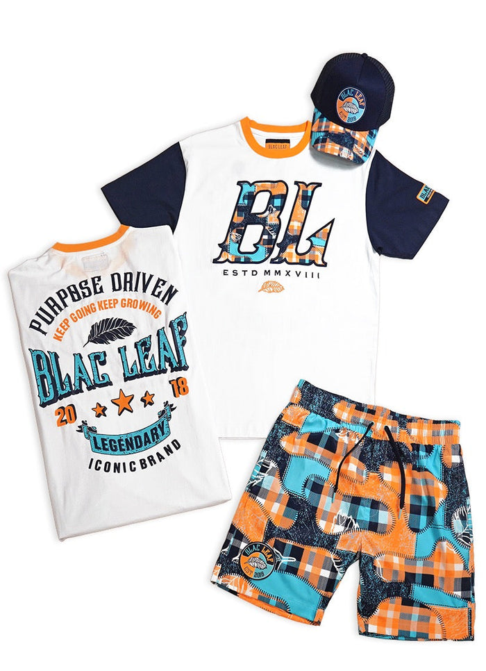 Purpose Driven T-Shirt, Signature Leaf Plaid Short and Trucker Hat Bundle