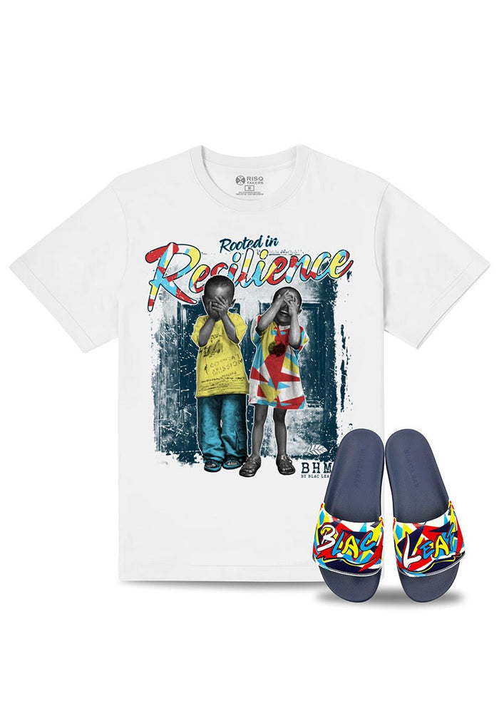 Rooted in Resilience White T-Shirt (Olympic) and Olympic Slides Bundle