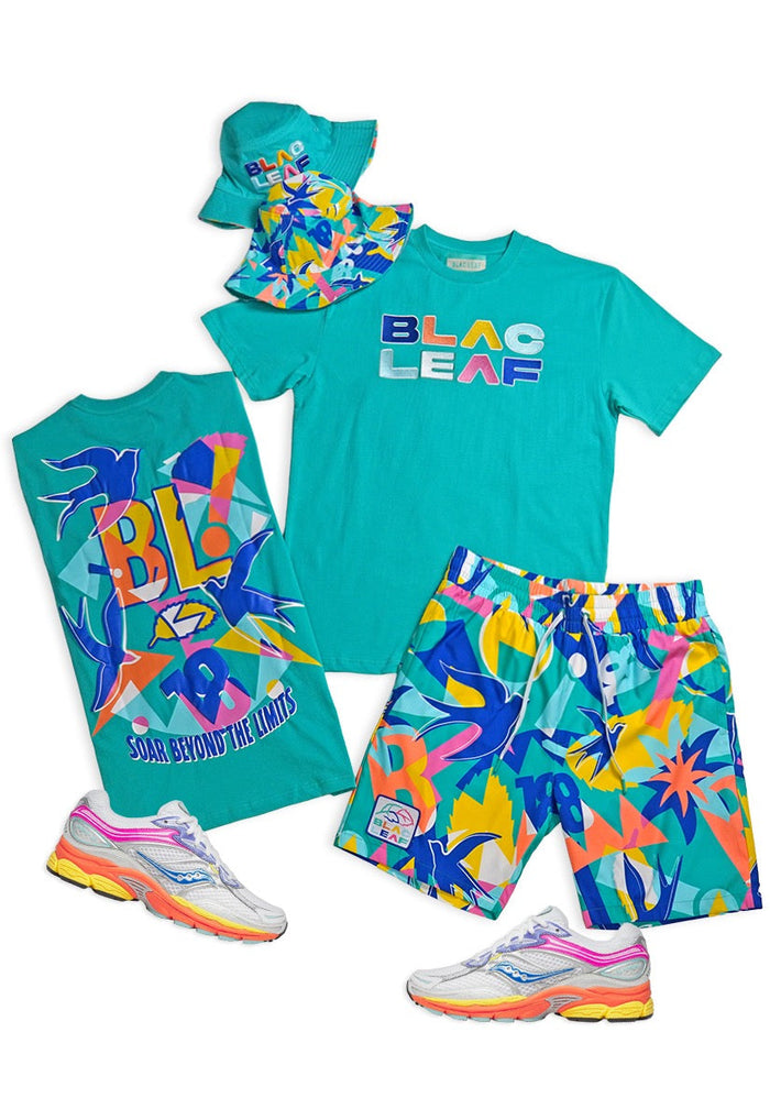 Soar Beyond Limits T-Shirt, AOP Shorts, Bucket Hat and White Saucony Bundle