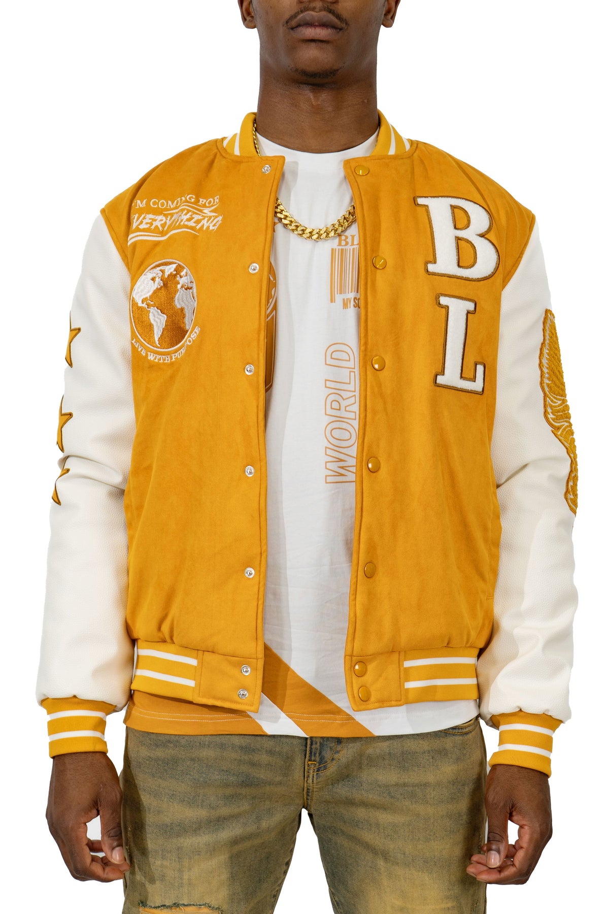 Wheat Signature Letterman Bomber Jacket