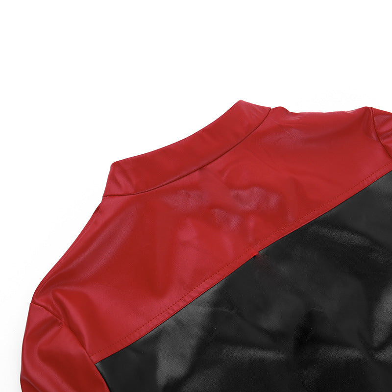 Fashion Contrast Color Short Leather Coat FL YY23427