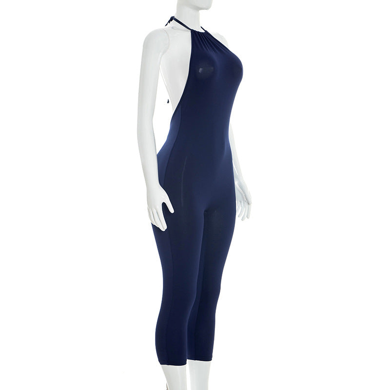 Halterneck Solid Color Backless Seventh Jumpsuit MXBF J26JP050