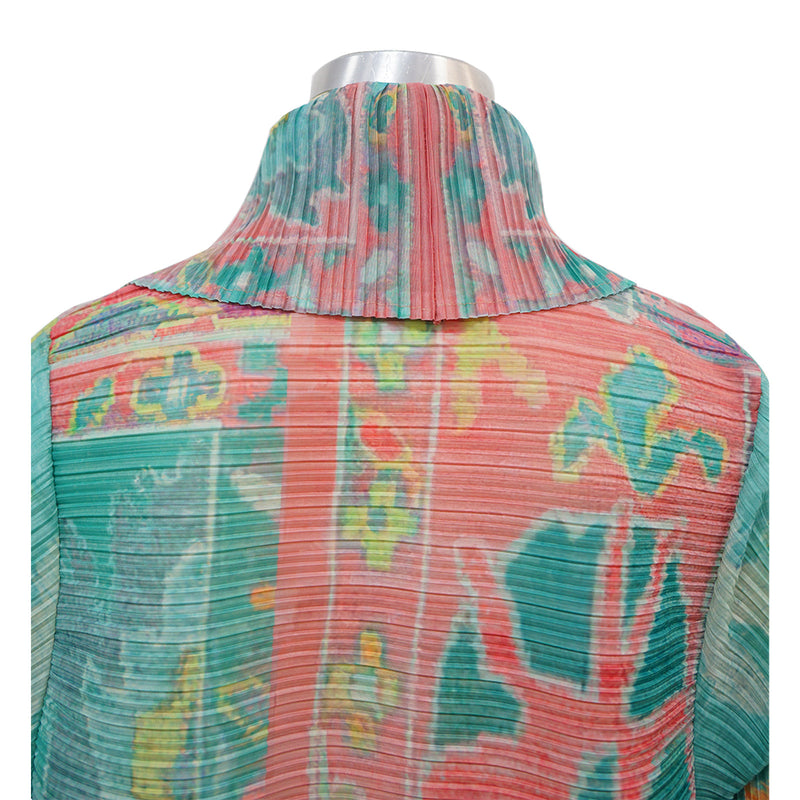 Plus Size Pleated Printed Trench Coat Long Jacket NNWF 10634