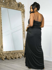 Solid Color Ruched Spaghetti Straps Maxi Dress GTYZ 7619