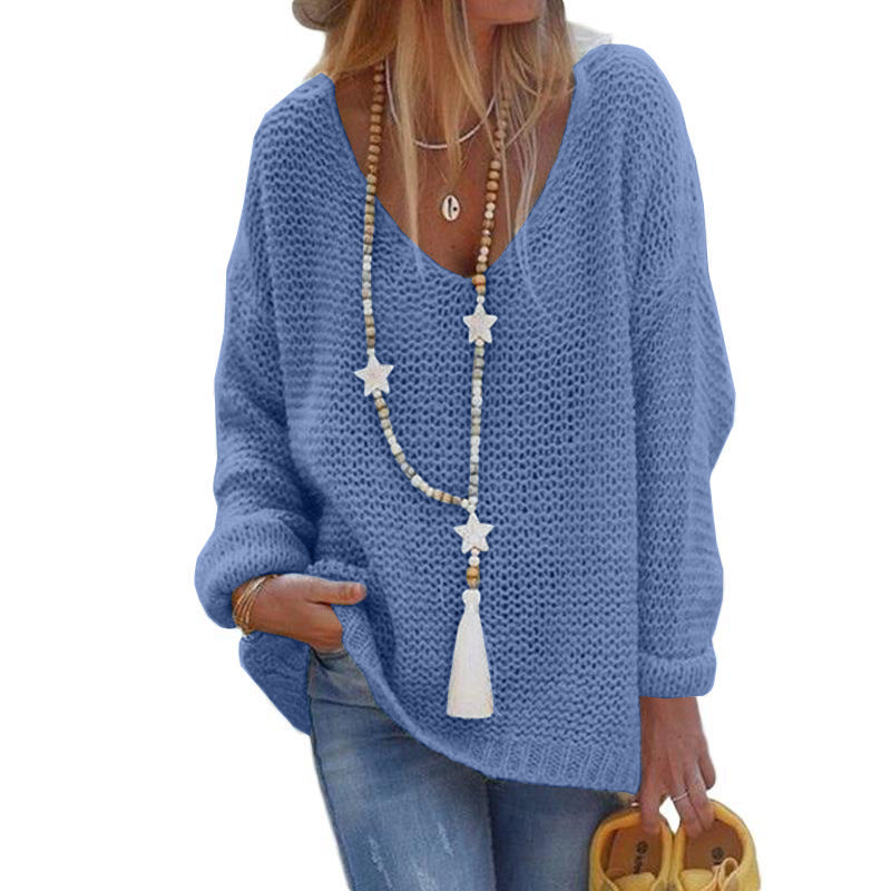 V Neck Long Sleeve Knit Sweater GBLH 156