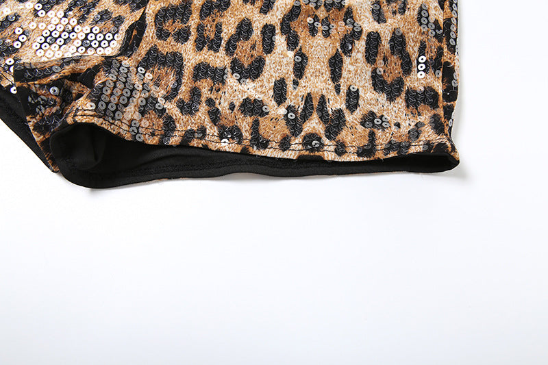 Leopard Print Sequin Mini Short DLSF K24P56756