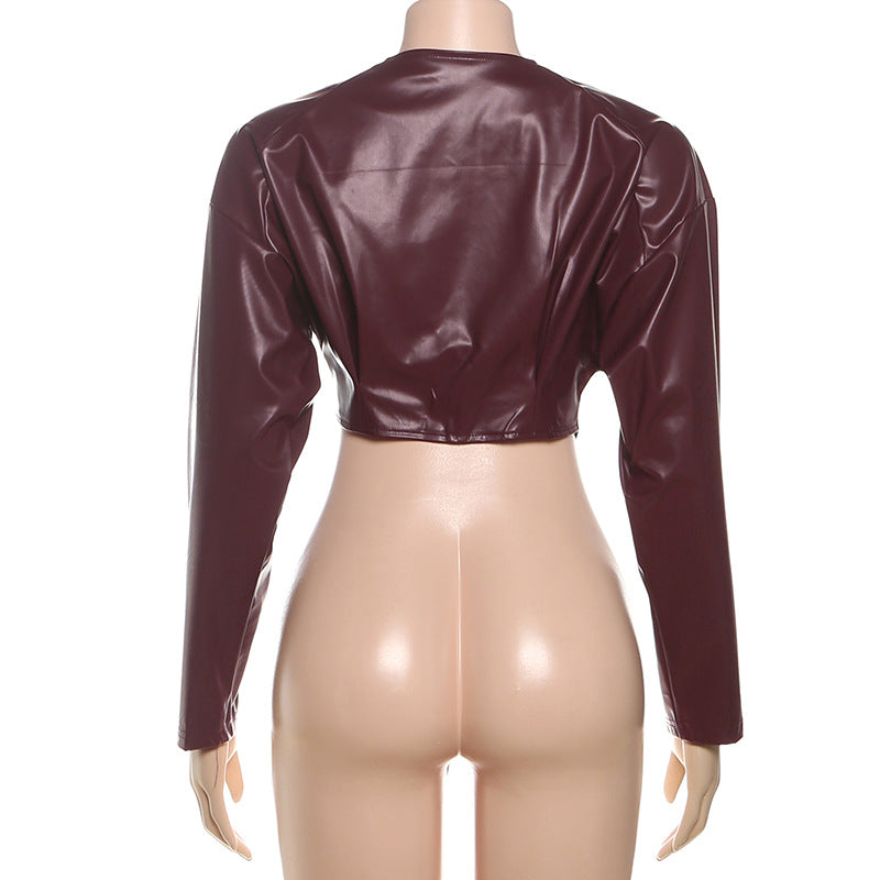 PU Leather Solid Color Irregular Coat XEF K25C77277