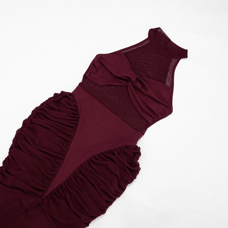 Mesh Patchwork See Through Sleeveless Maxi Dress GDSF D26DS180