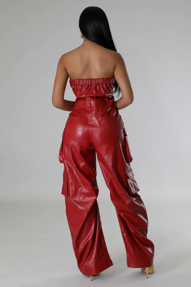 Plus Size Off Shoulder PU Leather Jumpsuit GHXF HX0395
