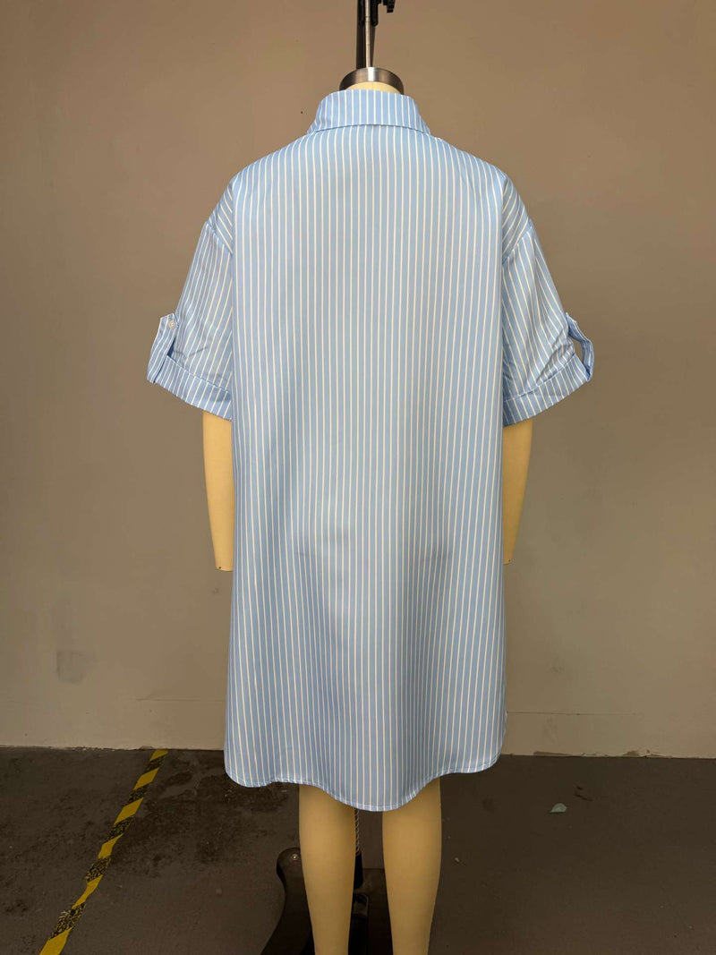 Stripe Short Sleeve Midi lenght Shirt GCNE 72938