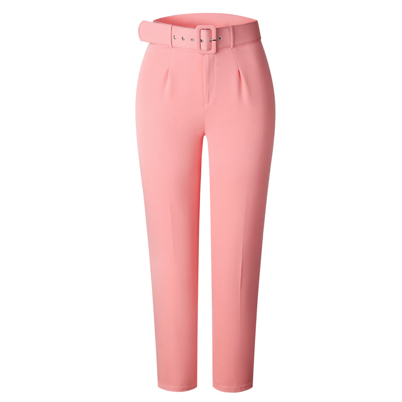 High Waist Belt Solid Suit Pants GATE P01A