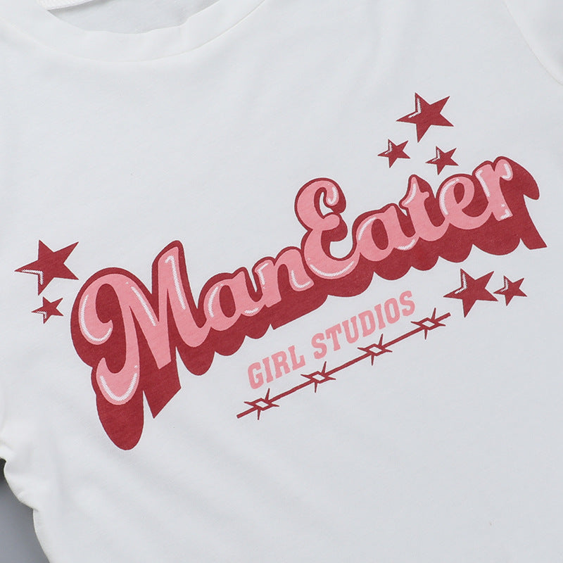 Letter Print Short Sleeve T Shirt FL YY24084
