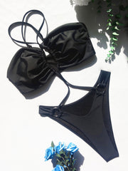 Solid Sexy Hollow Bandage One Piece Swimsuit CASF 6342