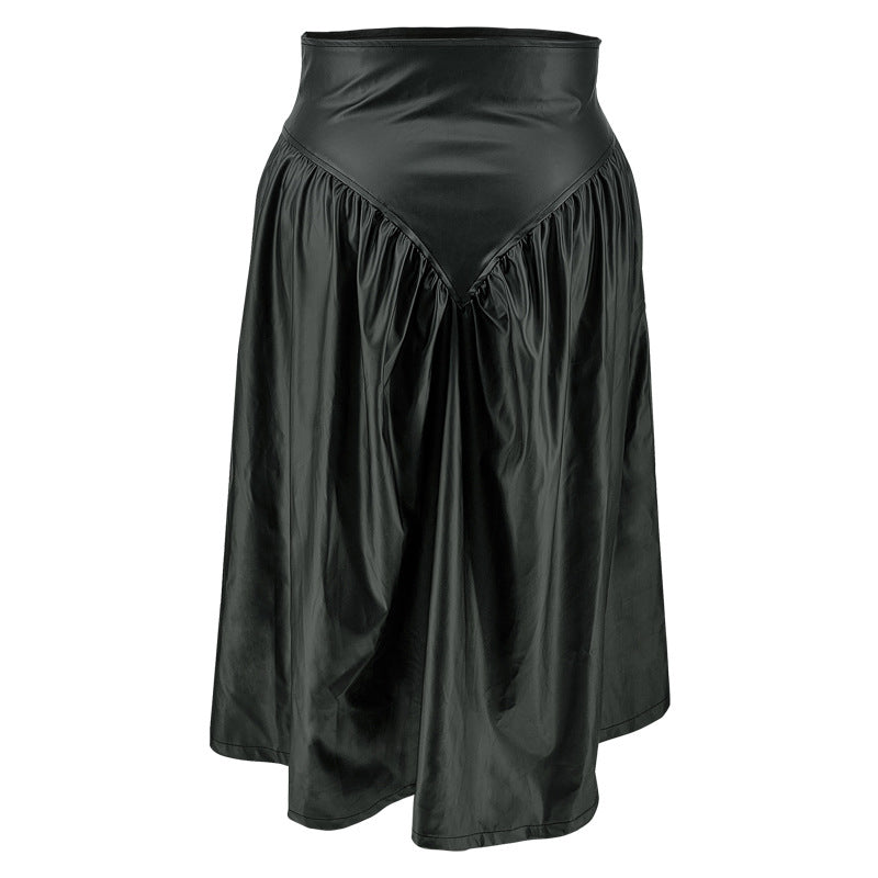 Plius Size PU Leather Half Body Patchwork Skirt GDAM 890
