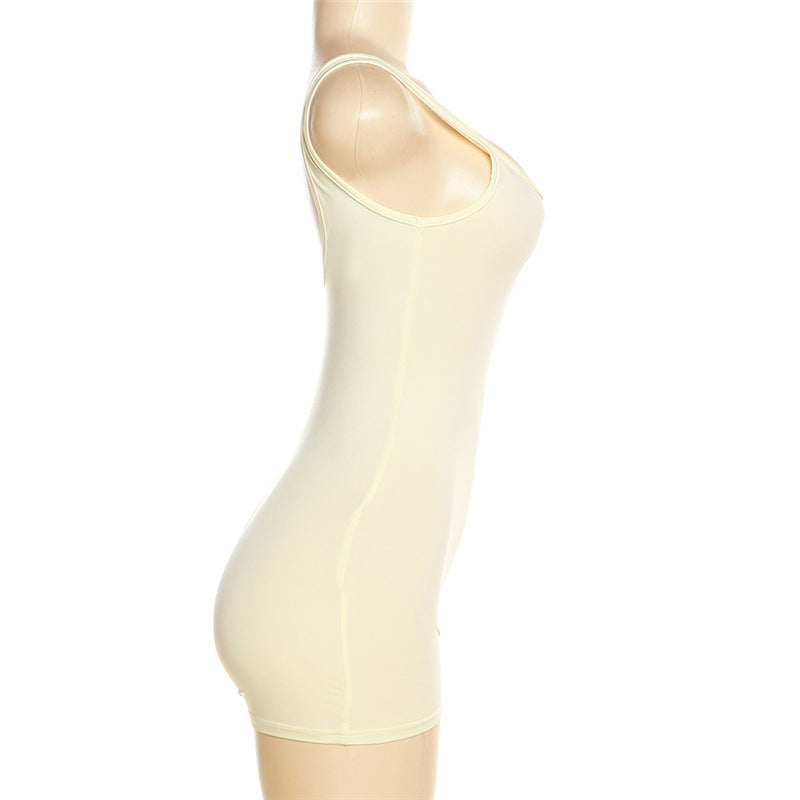 Solid Color Sleeveless Backless Slim Romper GYME K22Q25057