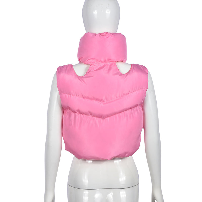 Zipper Sleeveless Cotton Filled Short Jacket GNZD 9511TD