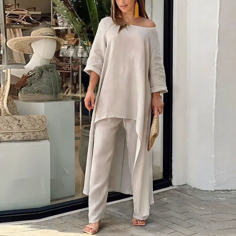 Plus Size Solid Color Long Sleeve Irregular Two Piece Pants Set GYJY W0839