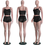 Lace Up Velvet Lace Two Piece Shorts Nightclub Set SH 3431