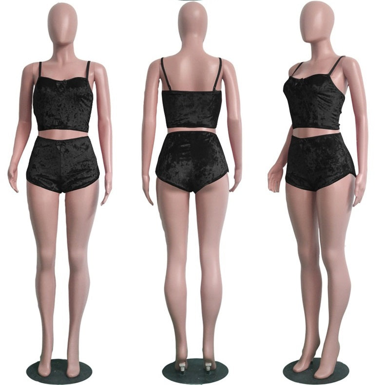 Lace Up Velvet Lace Two Piece Shorts Nightclub Set SH 3431
