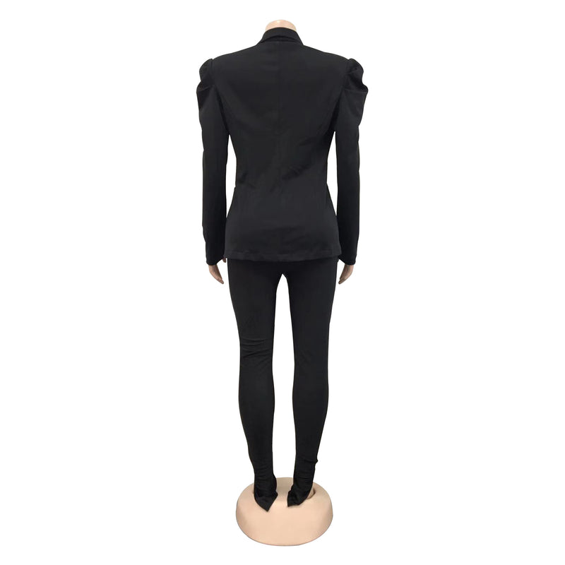 Solid Puff Sleeve Long Sleeve Blazer Coat BY 5932