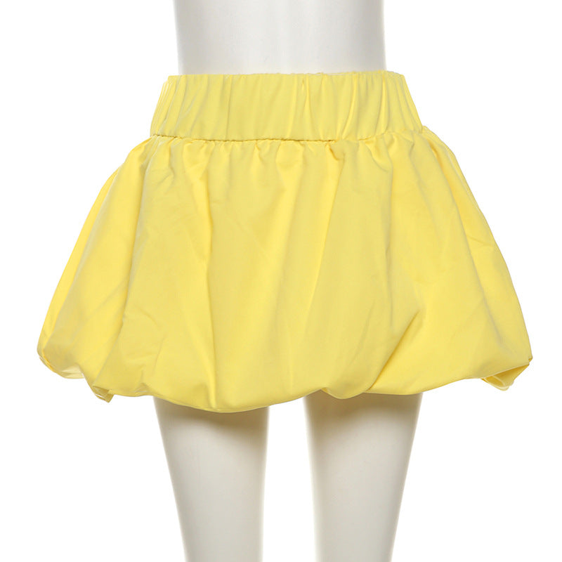 Solid Color Bubble Mini Skirt DLSF K24J46609