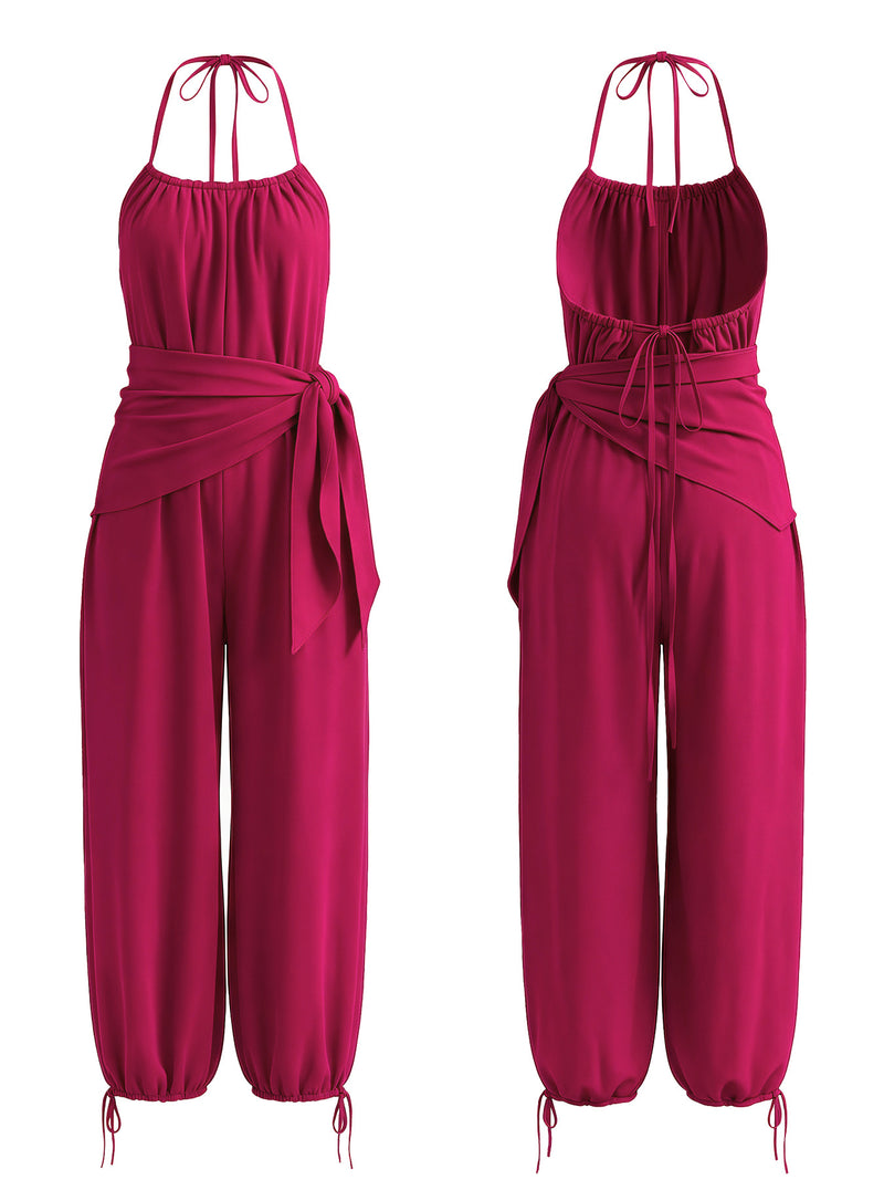 Solid Color Halterneck Backless Loose Jumpsuit HNIF ZM026