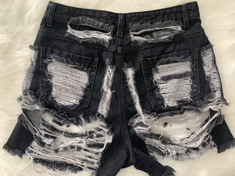 Denim Ripped Hole Skinny Jeans Shorts LSD 8695