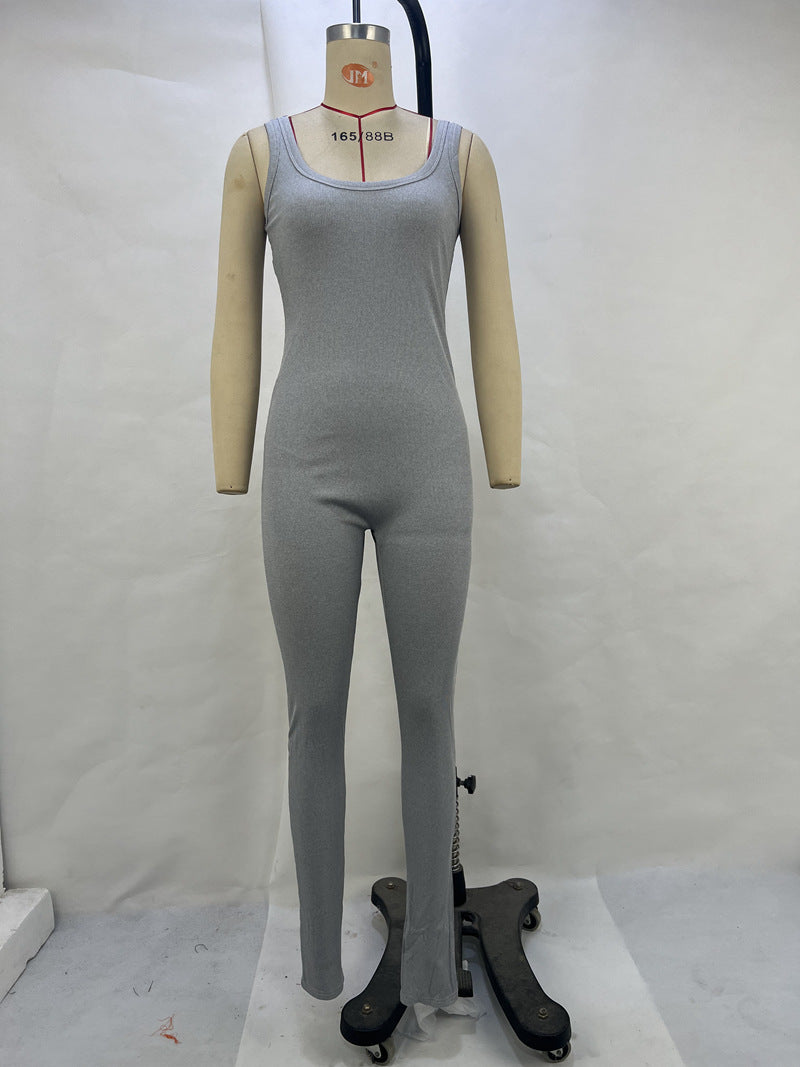 Solid Color Sleeveless Yoga Tight Jumpsuit GPBY 14472