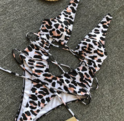 Leopard Print Cutout Tie Up One Piece Swimsuit CSYZ A992