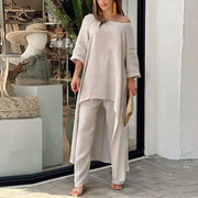 Plus Size Solid Color Long Sleeve Irregular Two Piece Pants Set GYJY W0839
