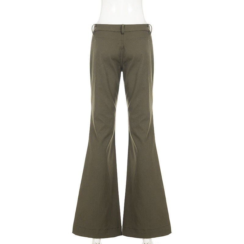 Low Waist Metal Buckle Flare Pants GPKJ MR49498