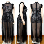 Plus Size Sleeveless Romper Mesh Dress 2 Piece Set NNWF 7135