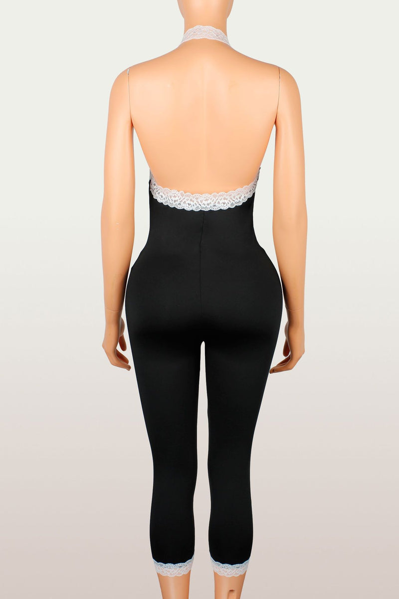 Lace Patchwork Backless Seventh Jumpsuit YWXS K26L2255