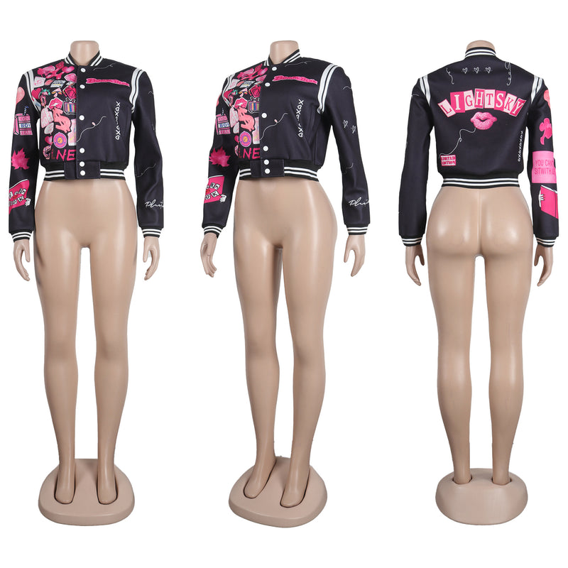 Fashion Print Cardigan Baseball Jacket Coat FSXF 529
