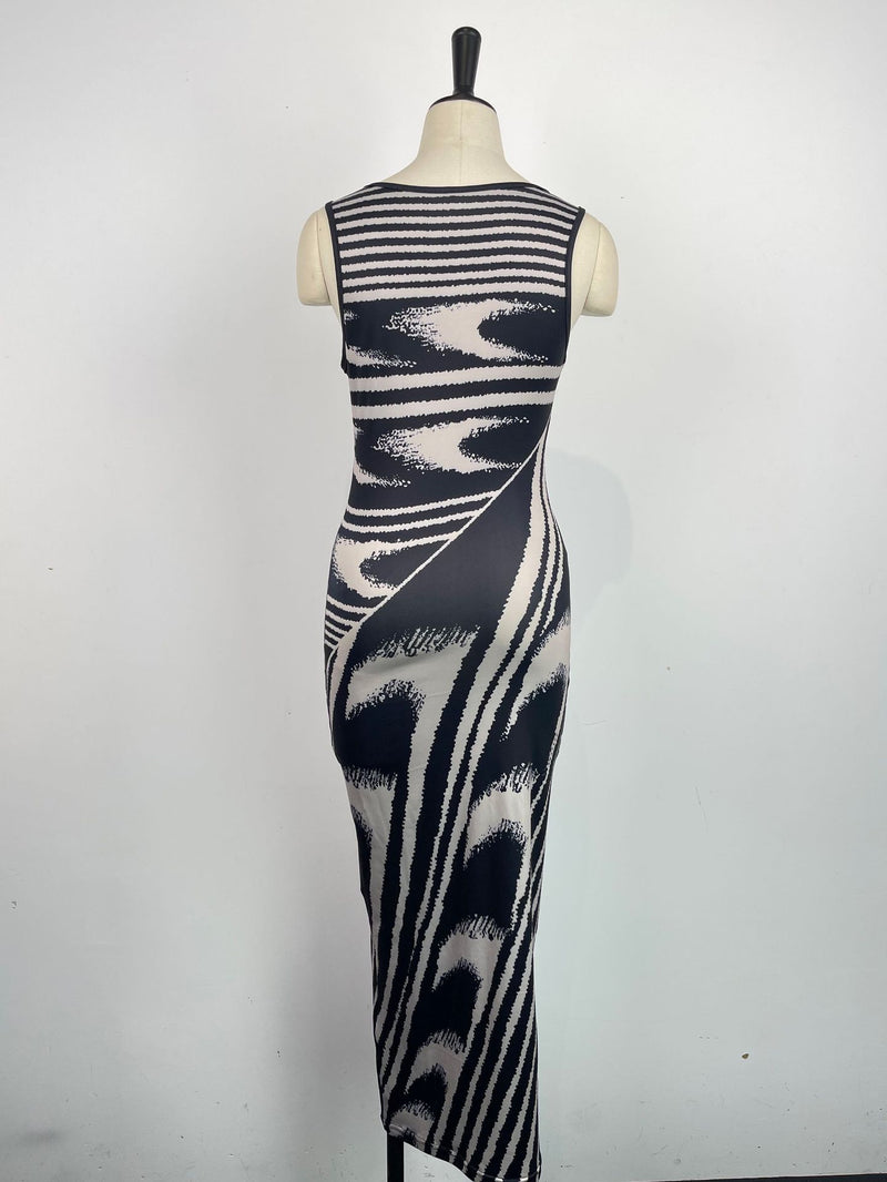 Stripe Printed Sleeveless Bodycon Dress GWDS 230516
