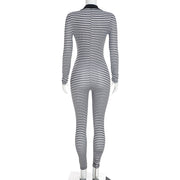 Stripe V Neck Long Sleeve Jumpsuit GDSF D26JP290