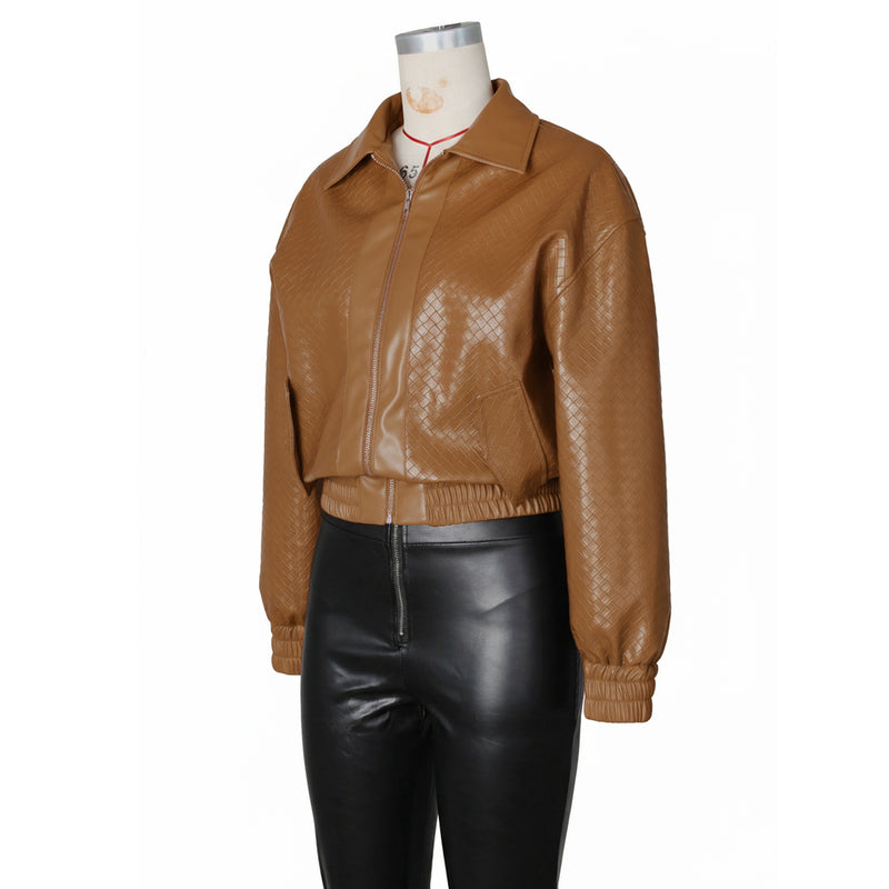 PU Leather Loose Zipper Jackets ZSD 0774