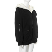 Solid Color Hooded Zipper Plush Jacket GSZM ZTP1449