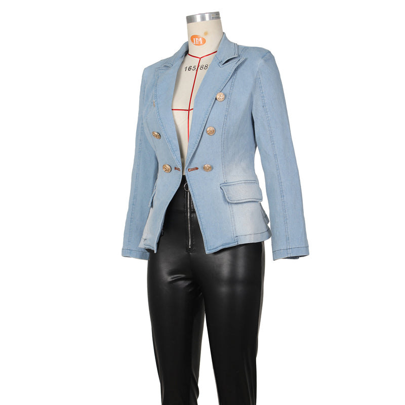 Fashion Double Breasted Denim Jacket Coats ZSD 0614