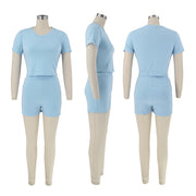 Casual Solid Sport Short Sleeve Shorts Two Piece Set SFY 2305