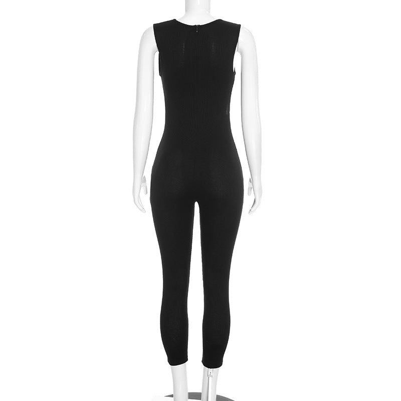 Solid Color Hollow Out Jumpsuit MXBF J26JP362