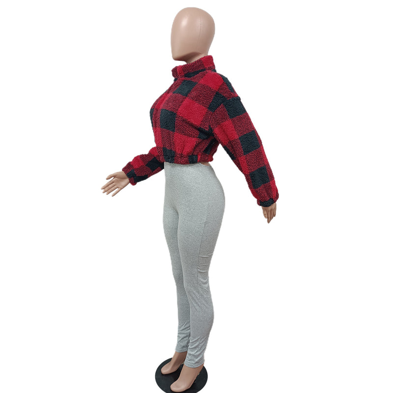 Plush Plaid Fashion Long Sleeve Jacket MEM 88515